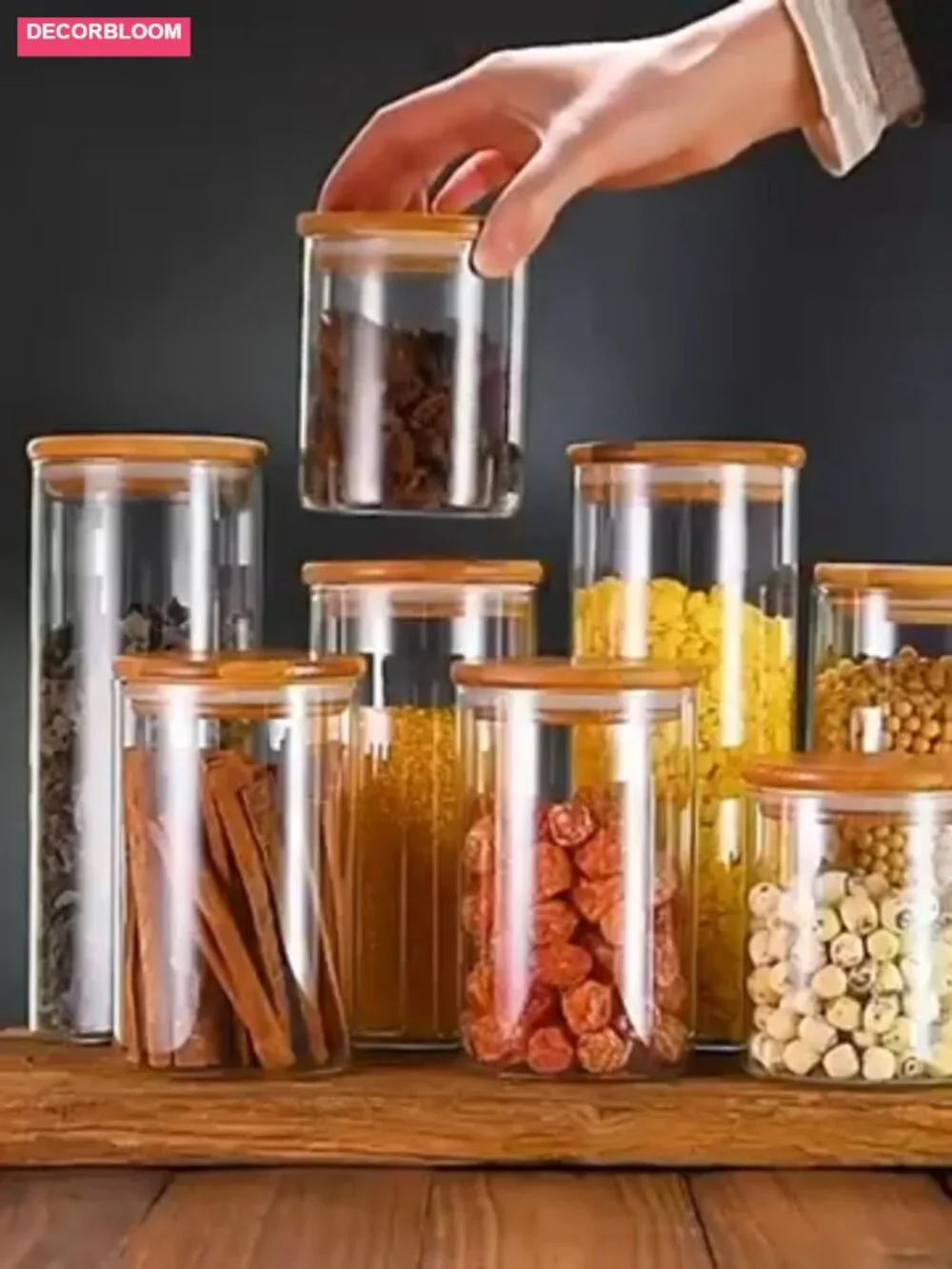 Airtight Glass Jars with Bamboo Lids - Set of 6, 22oz Kitchen Canisters